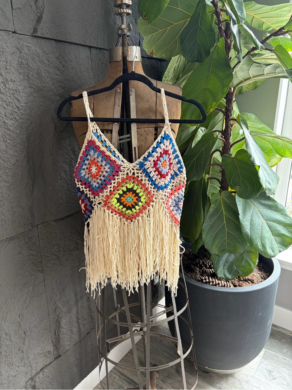 Handmade Crochet Fringe Crop Top - Multicolor